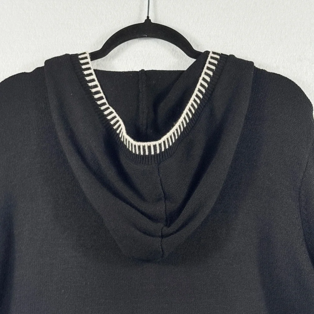 Magaschoni Knit Hoodie Woman 1X Black Contrast Trim Minimalist Quiet Luxury
